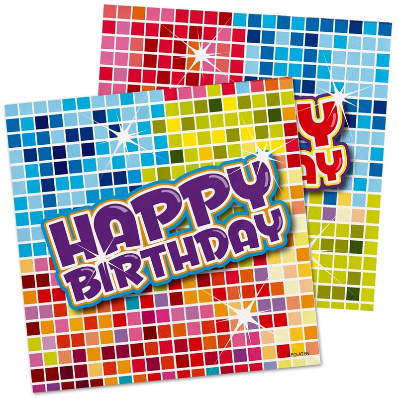 16 Groovy Happy Birthday napkins 25cm