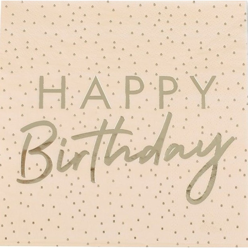 16 Happy Birthday napkins peach 32cm