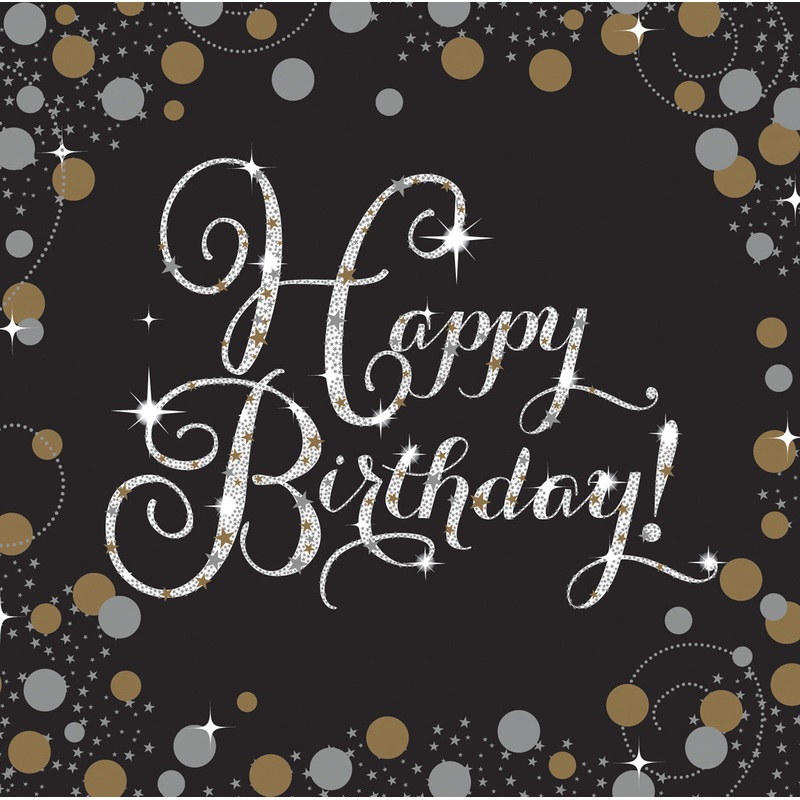 16 Sparkling Happy Birthday Napkins 33cm