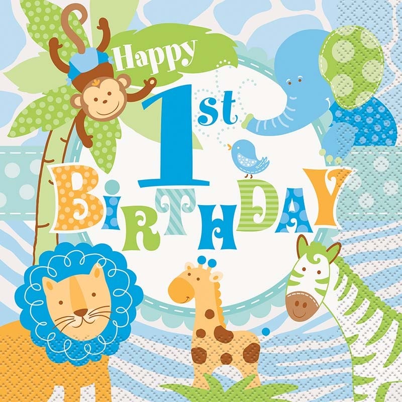 20 blue safari party napkins 33x33cm