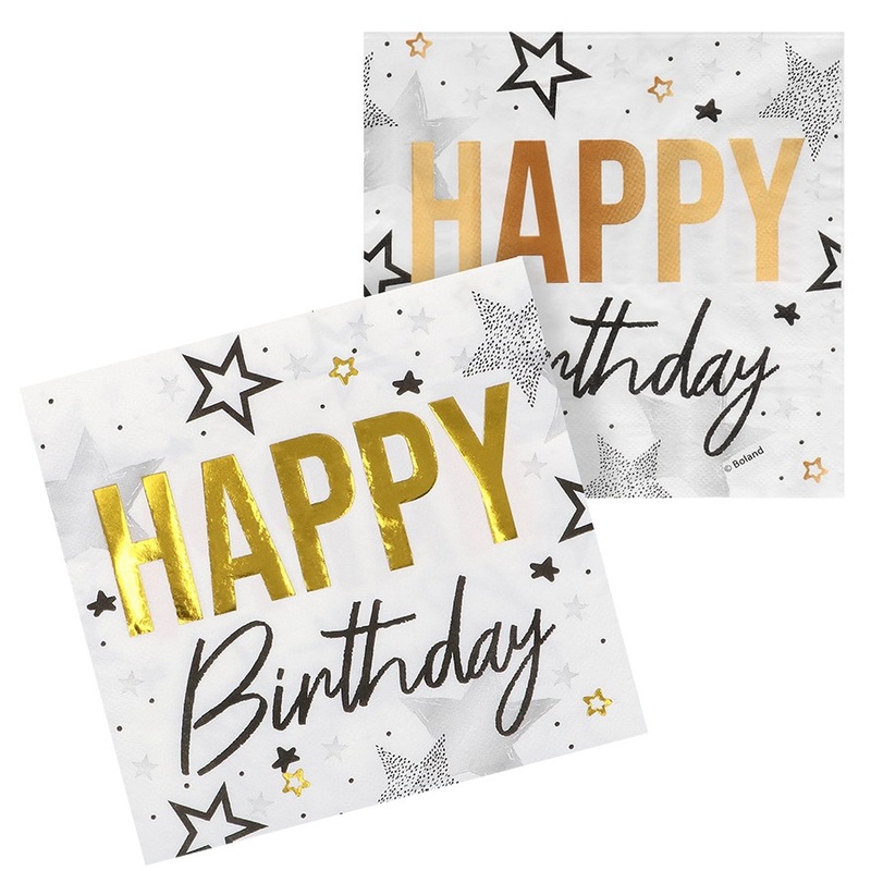 20 Happy Birthday star napkins 33x33cm