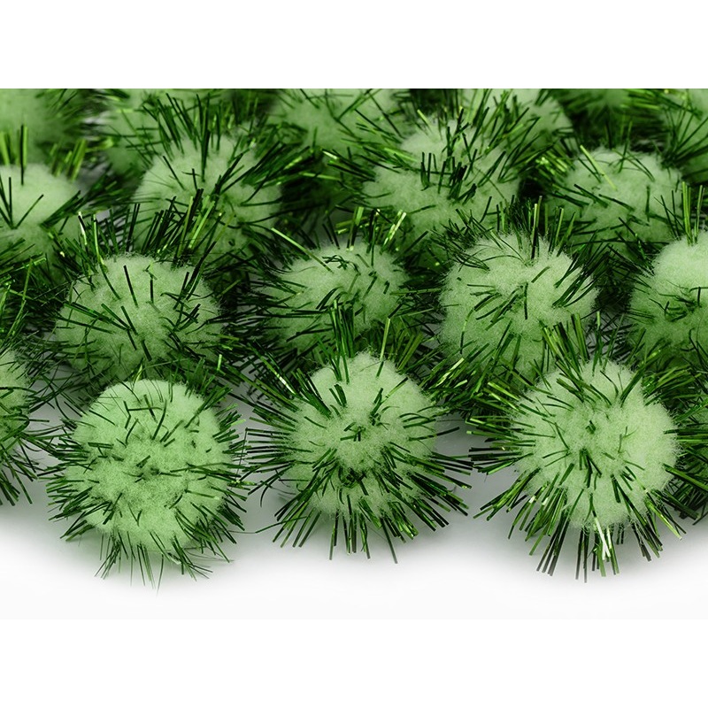 20 pompons with green highlights 2cm