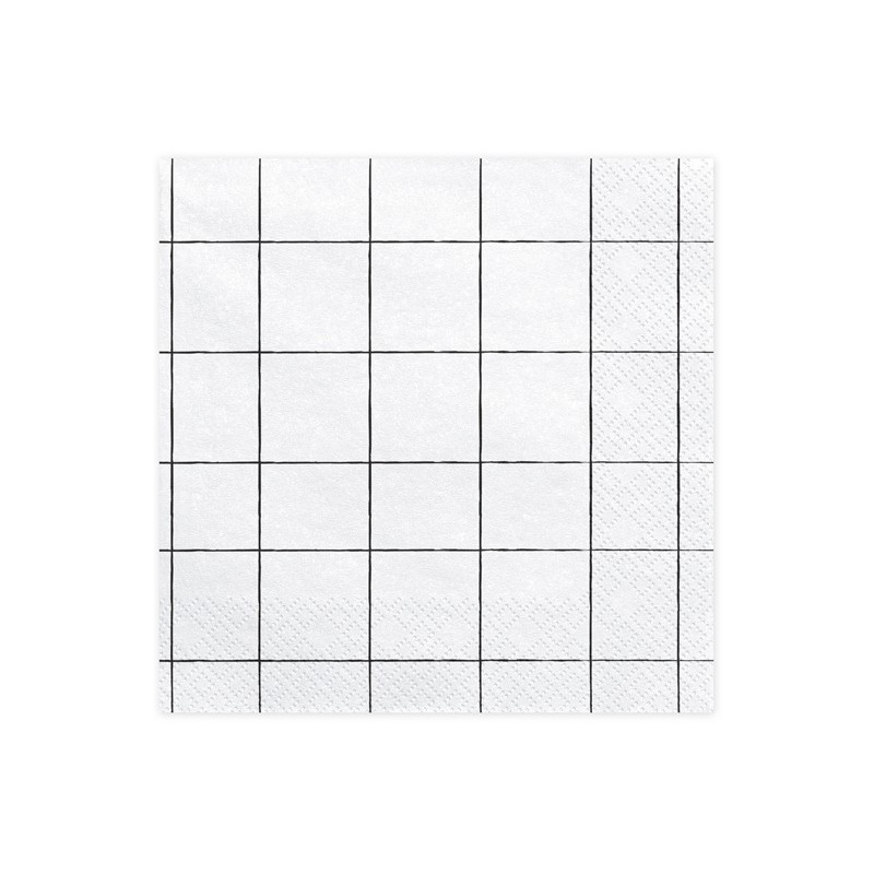 20 white napkins with black grid pattern