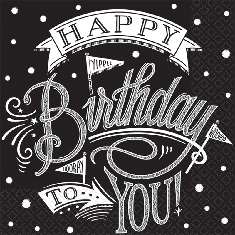 36 Black & White Birthday napkins 25cm