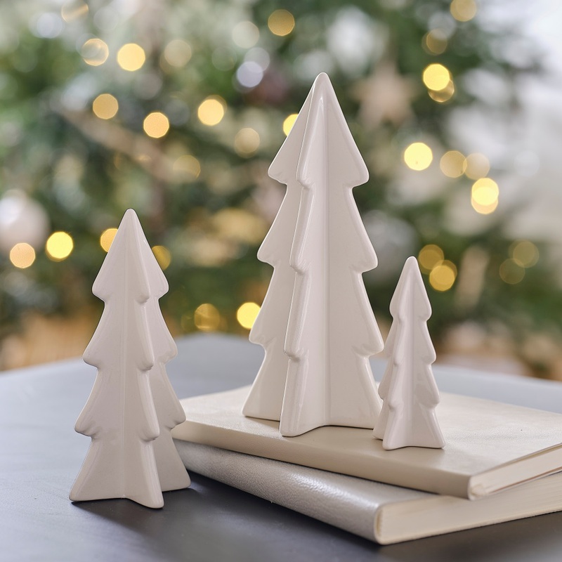 3 ceramic fir trees