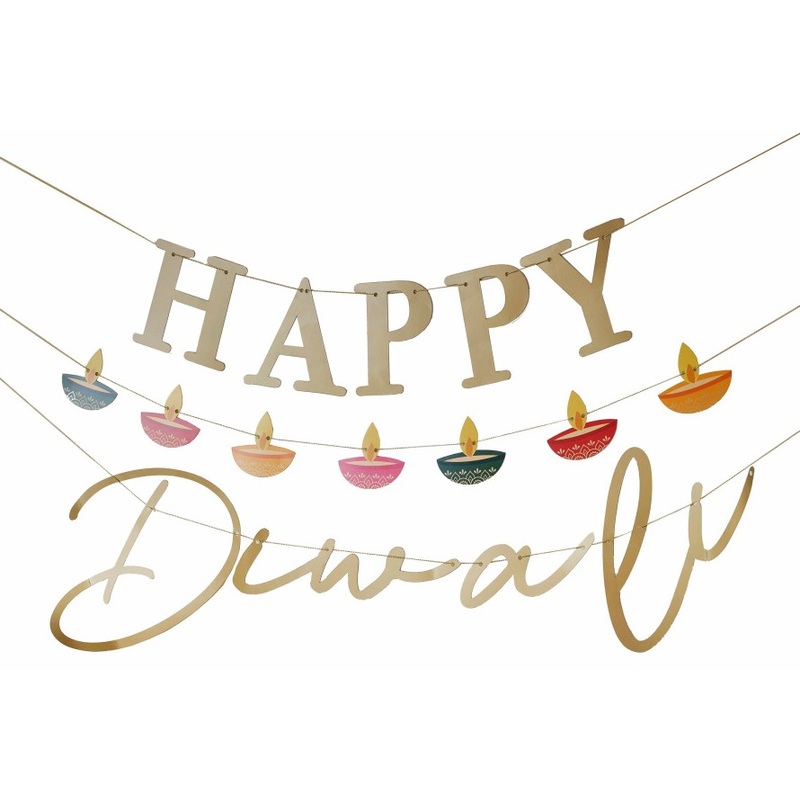 3 Eco Happy Diwali Gold Banners 1.5m