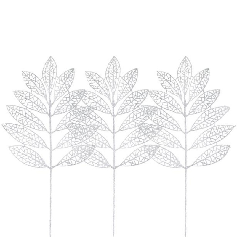 3 glittering fern leaves 32cm