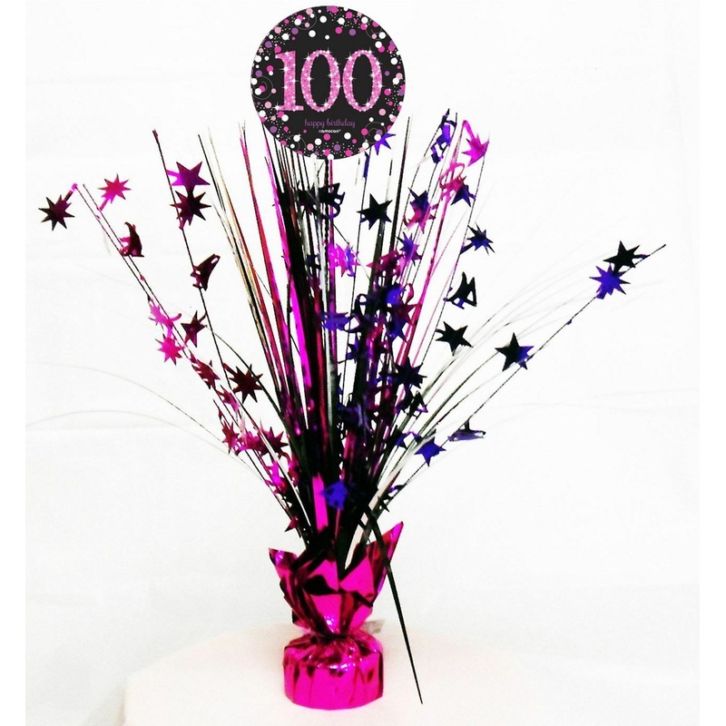 Pink 100th Birthday table fountain 45cm