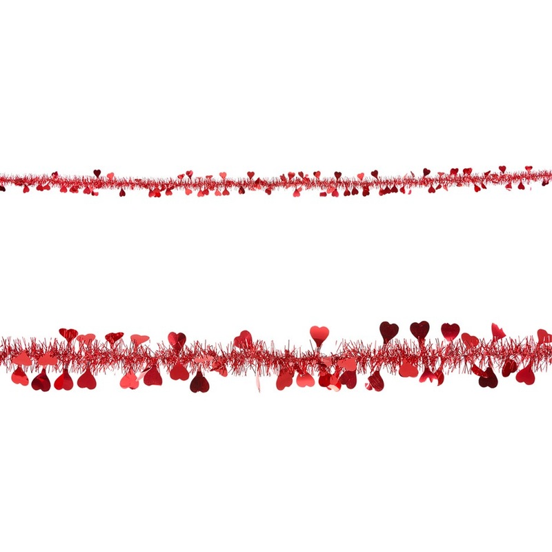 Red tinsel hearts garland 2m