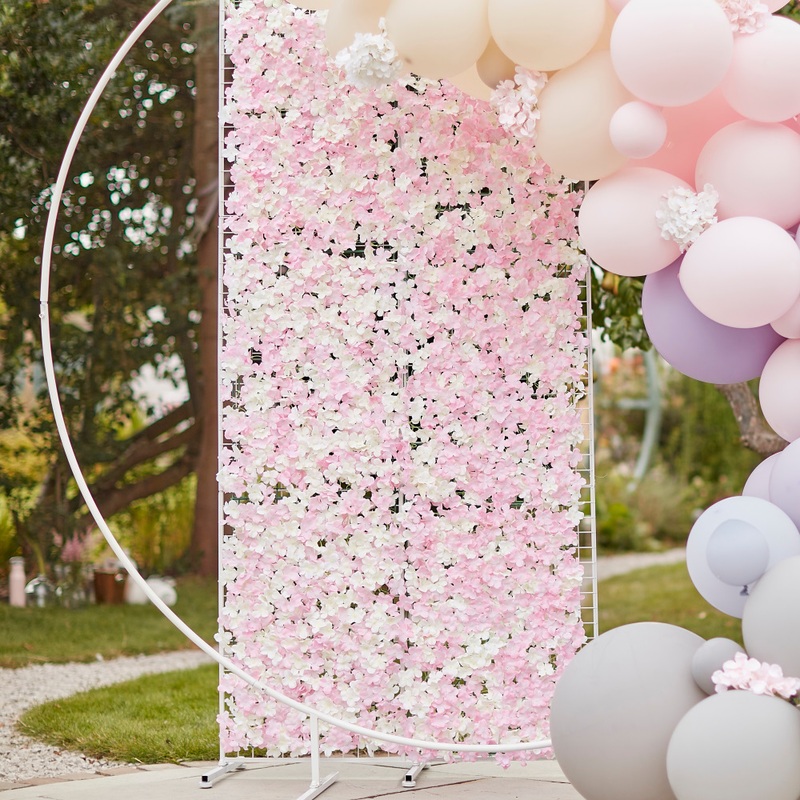 White and pink hydrangea flower wall