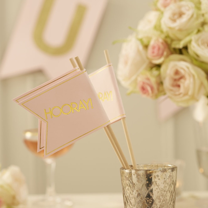 10 pink-gold Hooray flags 30cm