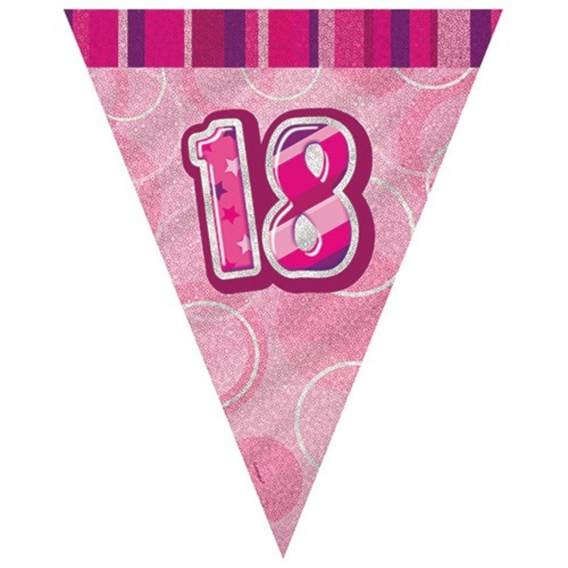 18th birthday glittering pennant chain pink