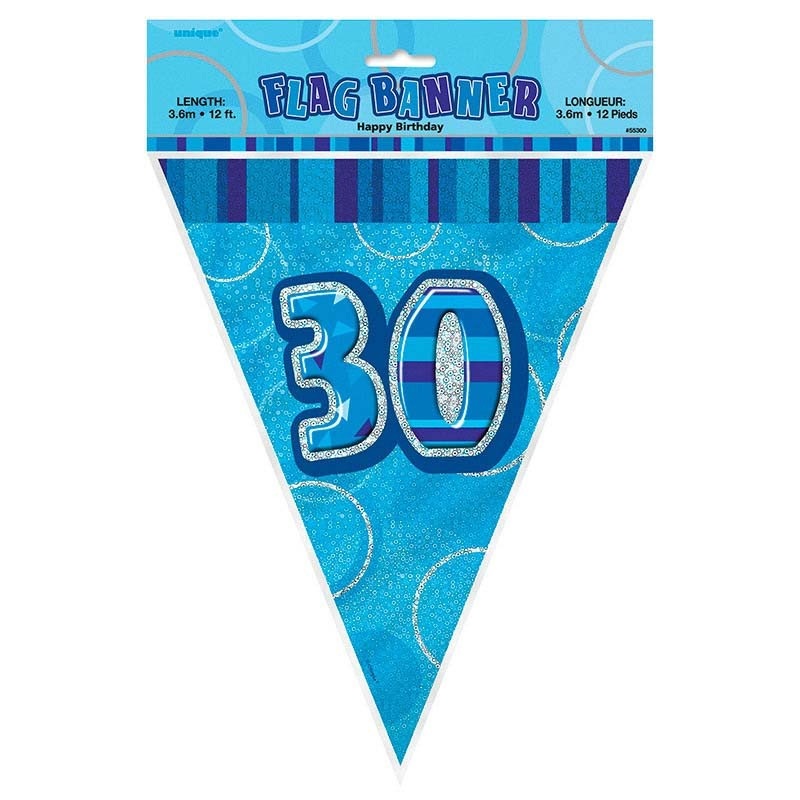 30th birthday glittering pennant chain blue