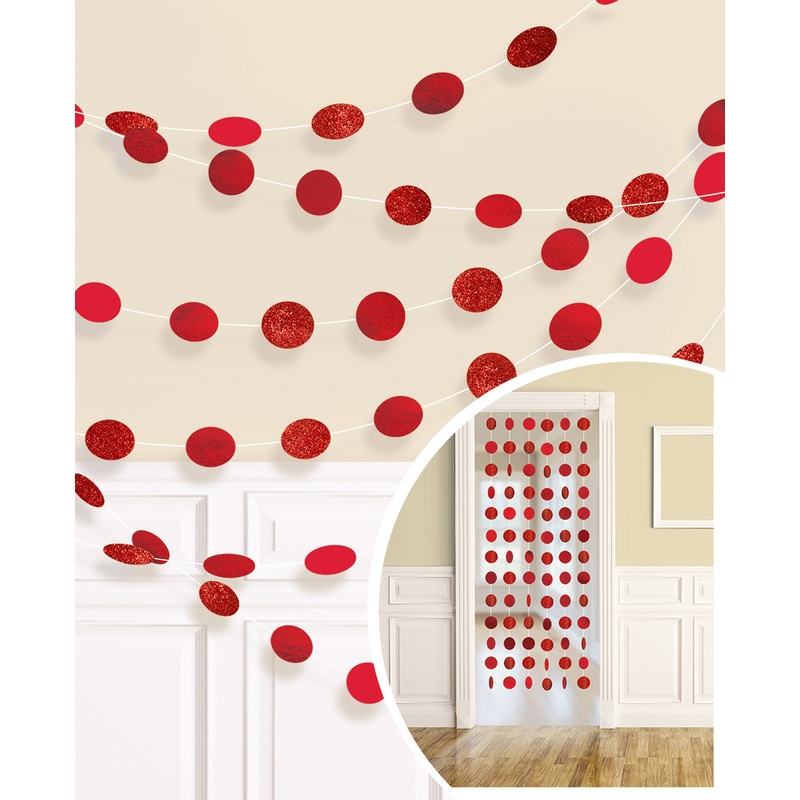 6 glitter garlands red dots