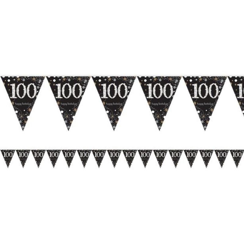 Golden 100th Birthday pennant chain 4m