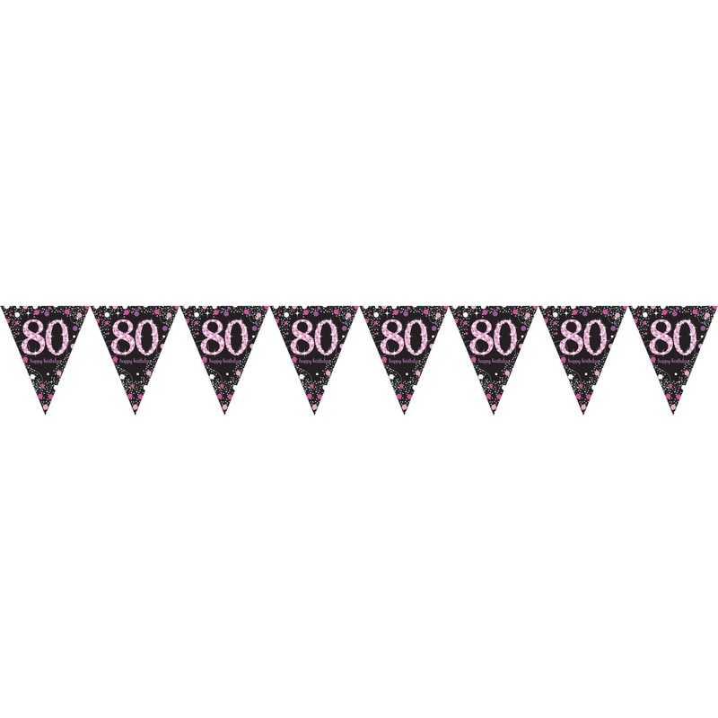 Pink 80th Birthday pennant chain 4m