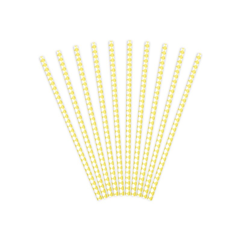 10 diamond pattern paper straws yellow 19.5cm