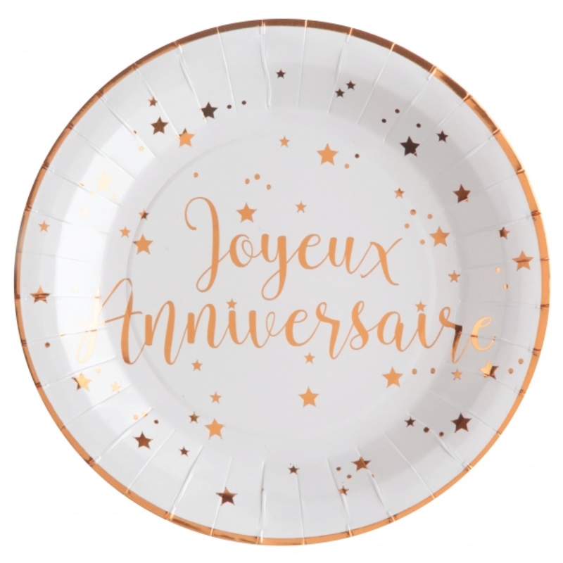 10 Joyeux Anniversaire plates rose gold 22.5cm