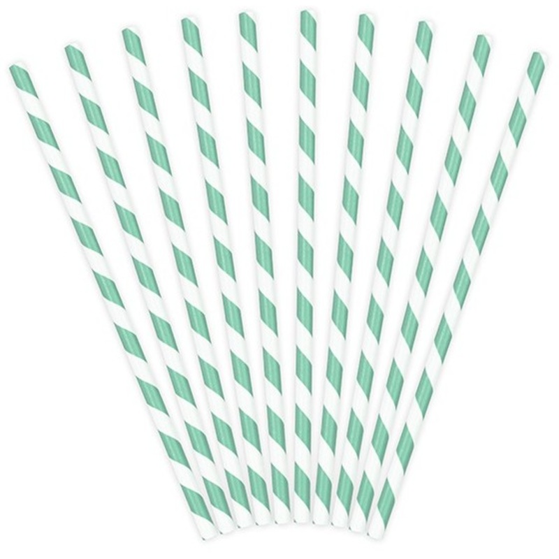 10 striped paper straws light green 19.5cm