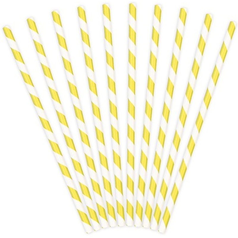 10 striped paper straws yellow 19.5cm