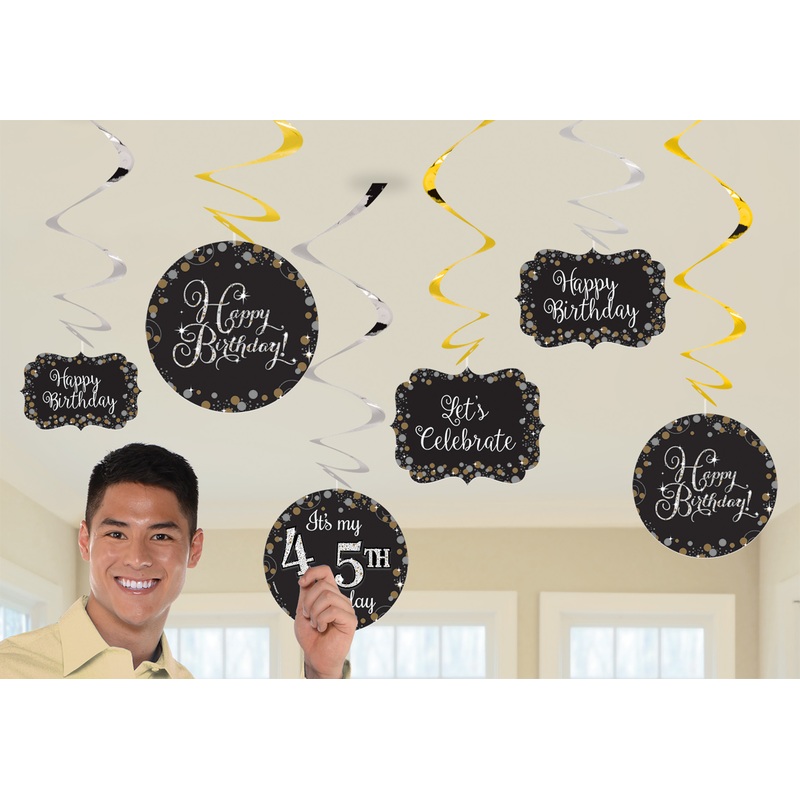 12 Golden Age Birthday spiral hangers 60cm