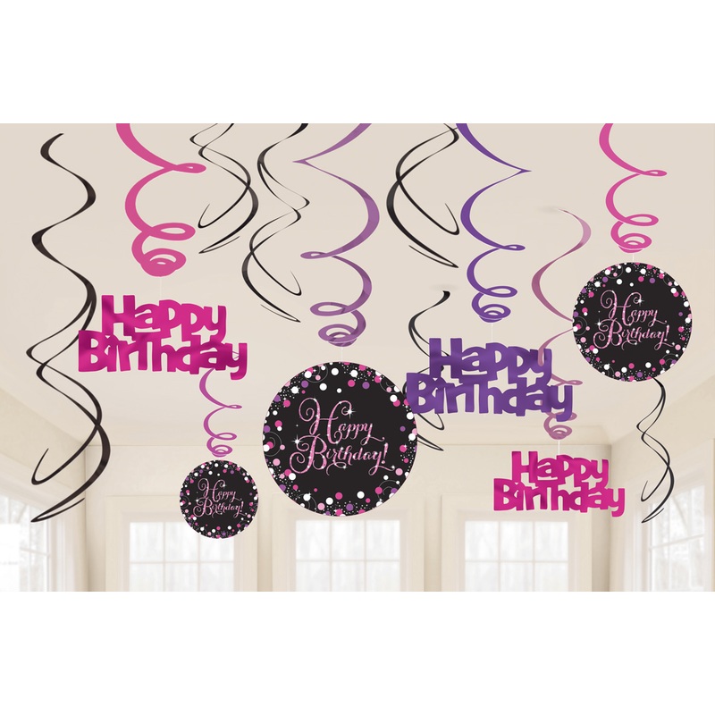 12 Happy Birthday Spiral Decorations 60cm