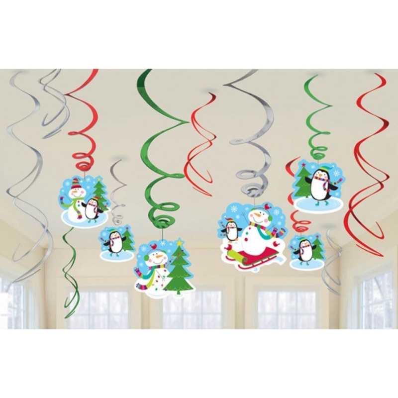 12 Winter Forest Snowman Spiral Hangers