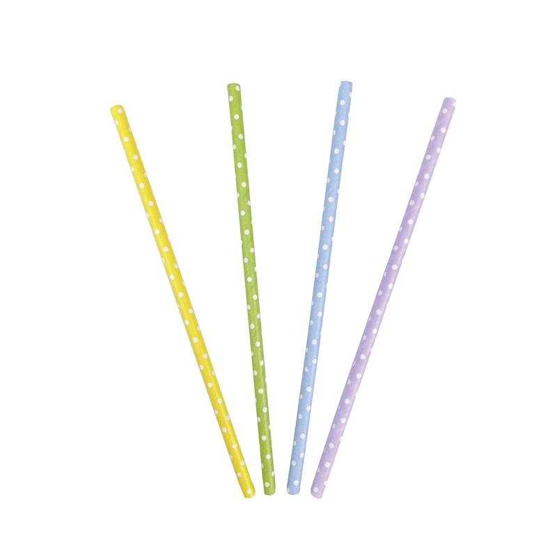 16 dotted paper straws yellow 19.5cm