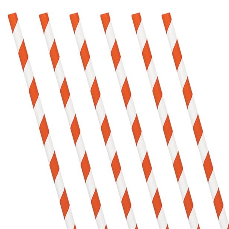 24 paper straws orange-white striped 19cm