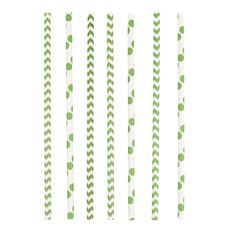 24 Springtime Paper Straws Green 19.5cm