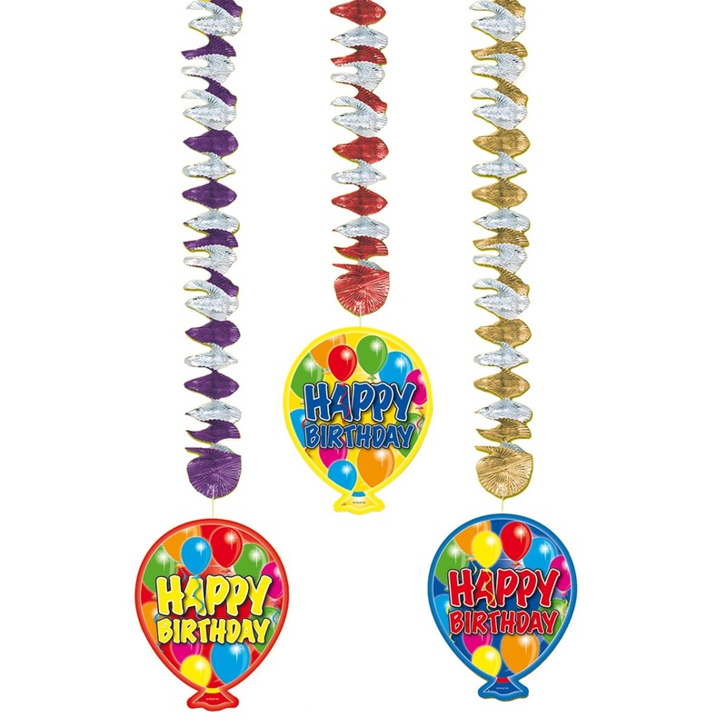 3 Spectacular Happy Birthday spiral hangers 75cm