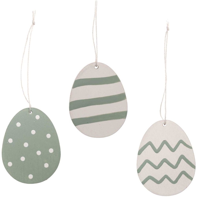 3 wooden hangers mint green Easter egg