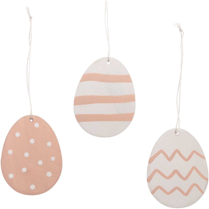 3 wooden hanging powder-pink Easter eggs