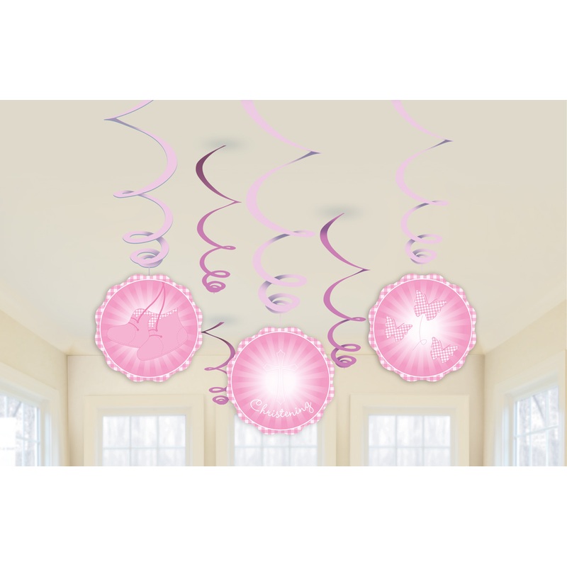 6 pink baptism blessings spiral hanger 60cm