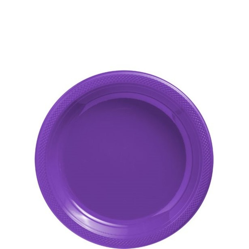 6 violet-colored plastic plates 18cm