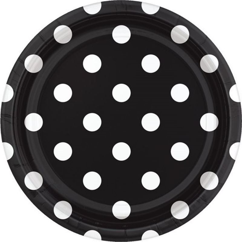 8 black dots paper plates Lotta 18cm