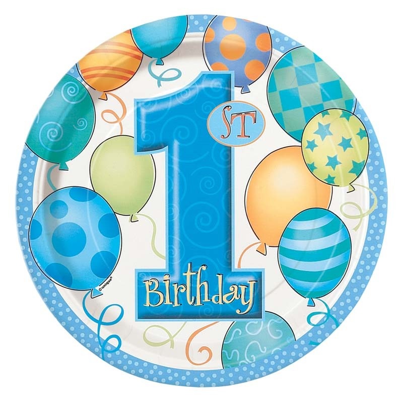 8 Blue Balloon Birthday Party paper plates 18cm