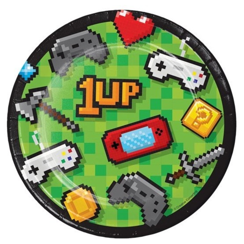 8 Level Up Birthday paper plates 18cm