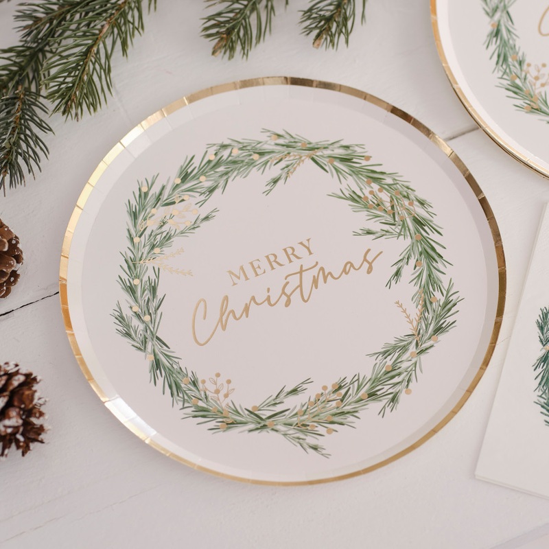 8 Merry Christmas paper plates 25cm