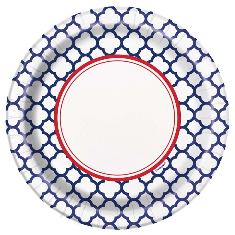 8 party paper plates Hamptons royal blue 18cm