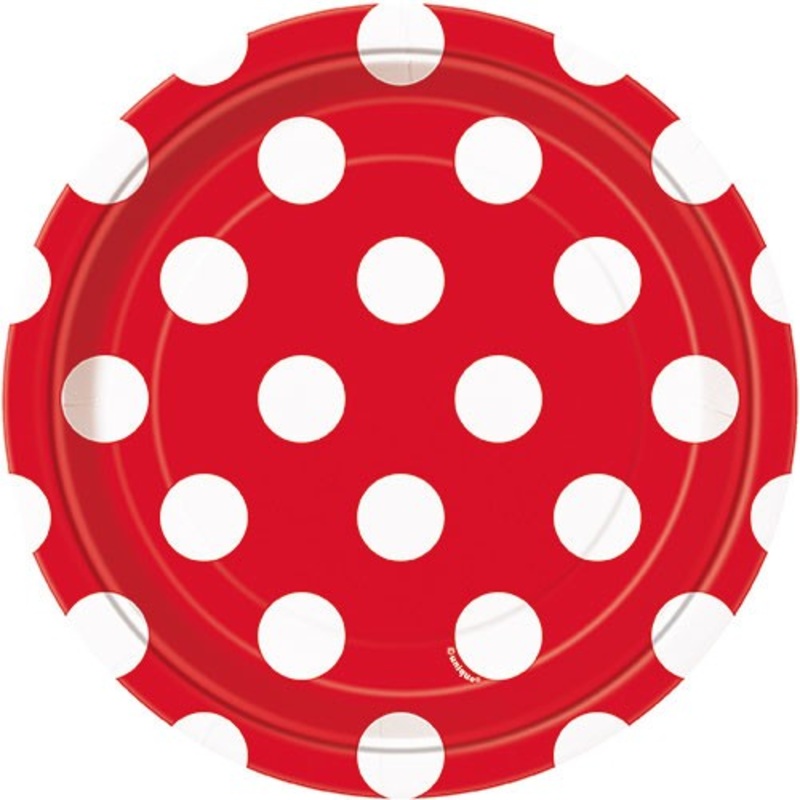 8 party plates Tiana red dotted 18cm