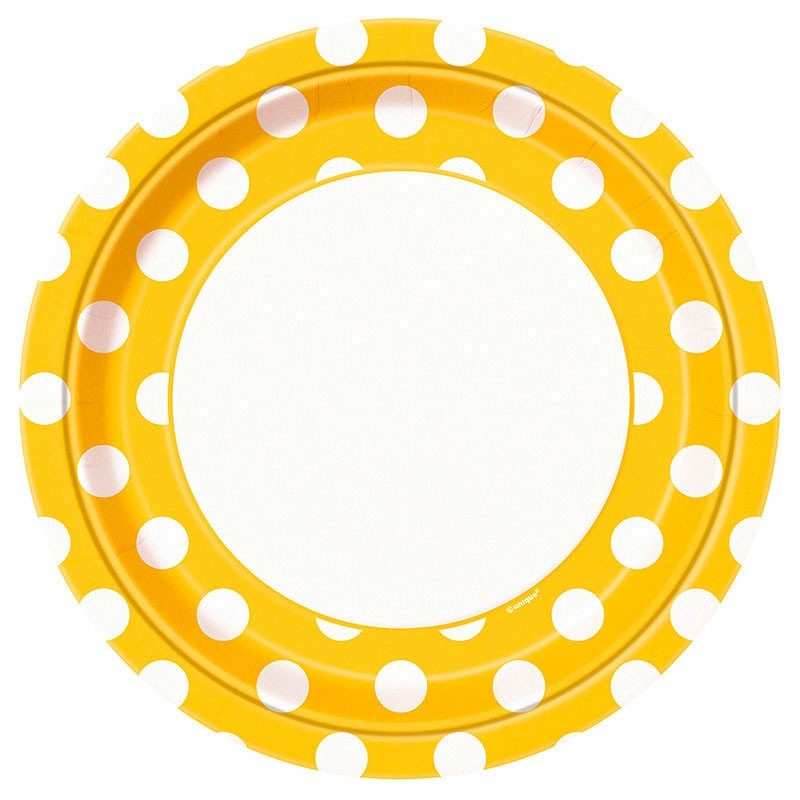 8 party plates Tiana yellow dotted 23cm