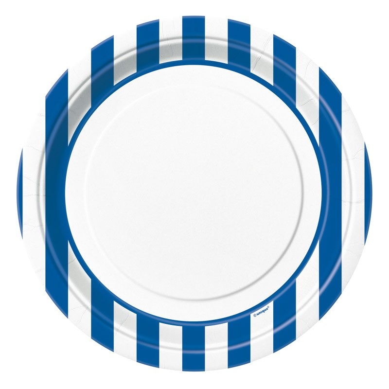 8 party plates Victoria blue striped 23cm