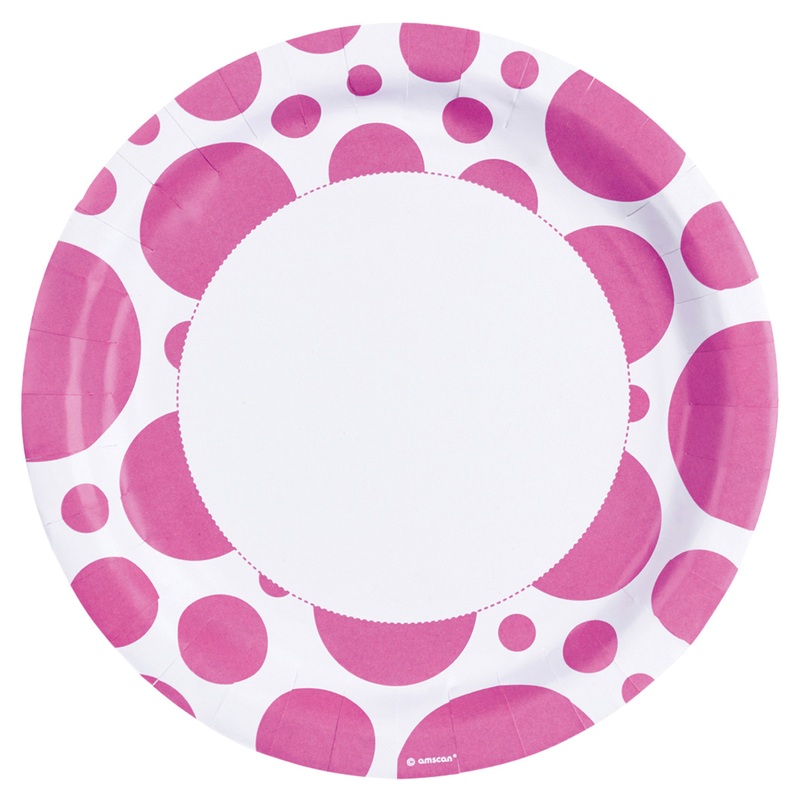 8 sweet dots paper plates pink 23cm