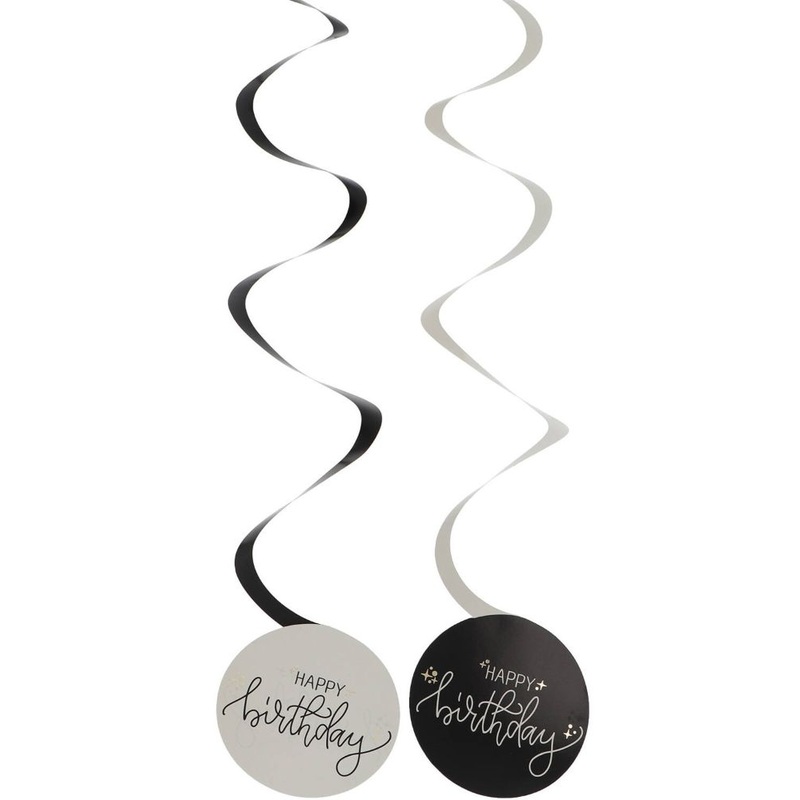 Happy Birthday hanging decoration Creme Noir 6 pcs