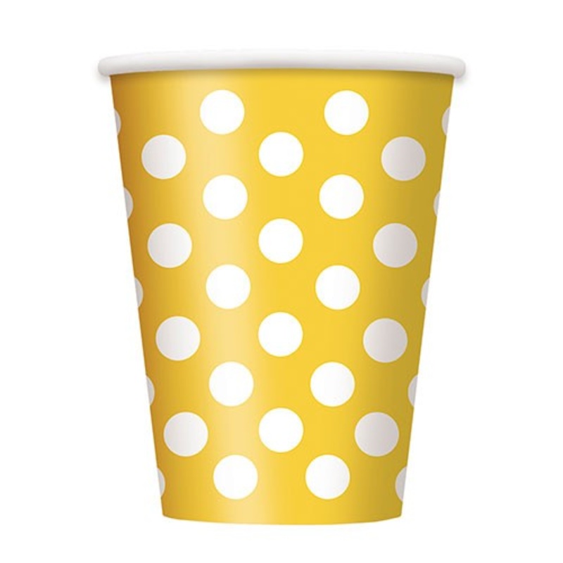 6 party paper cups Tiana yellow dotted 354ml