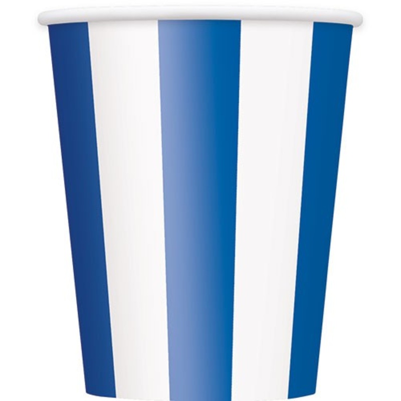 6 party paper cups Victoria blue striped 354ml