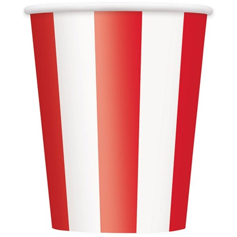 6 party paper cups Victoria red striped 354ml