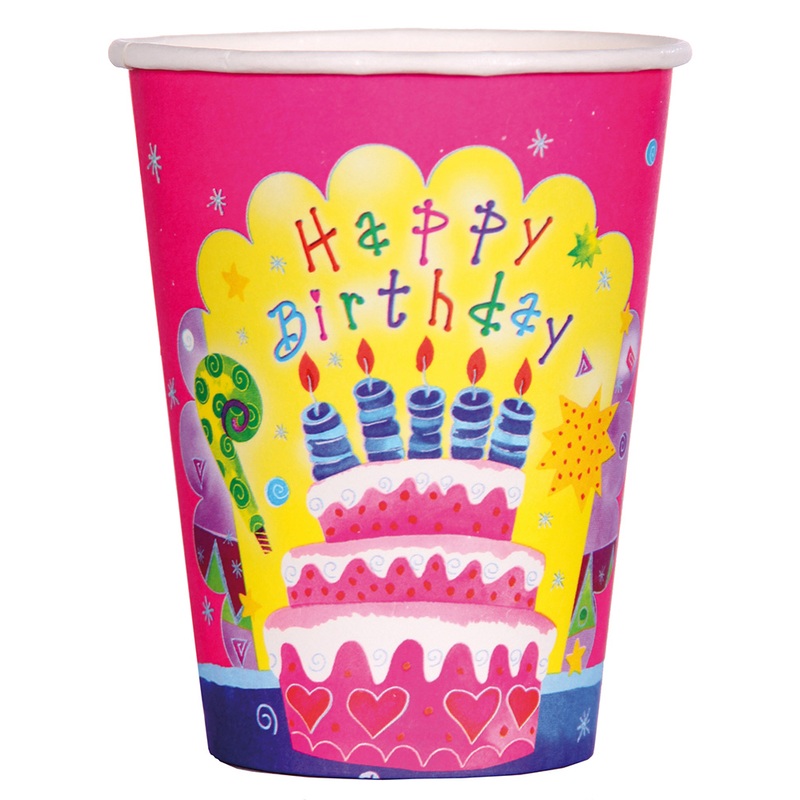 6 Pinkie Birthday cups 250ml