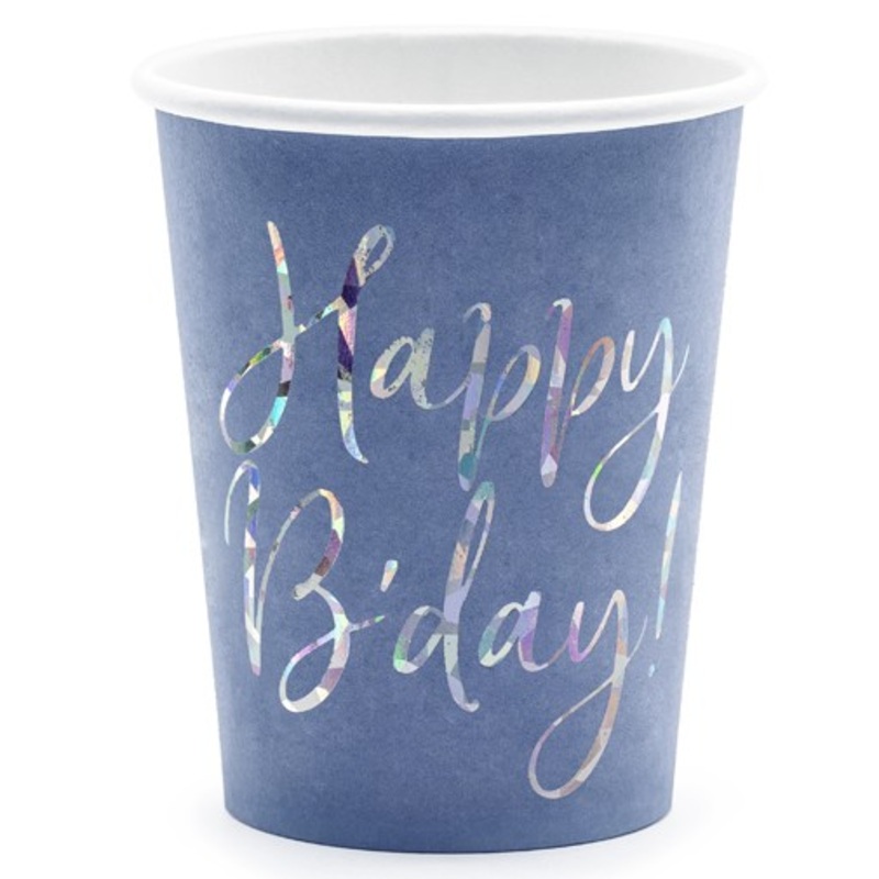 6 Purple Birthday paper cups 220ml
